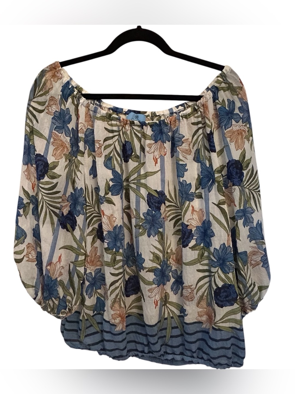 CeCe Blue Floral Lightweight Peasant Top Size XL